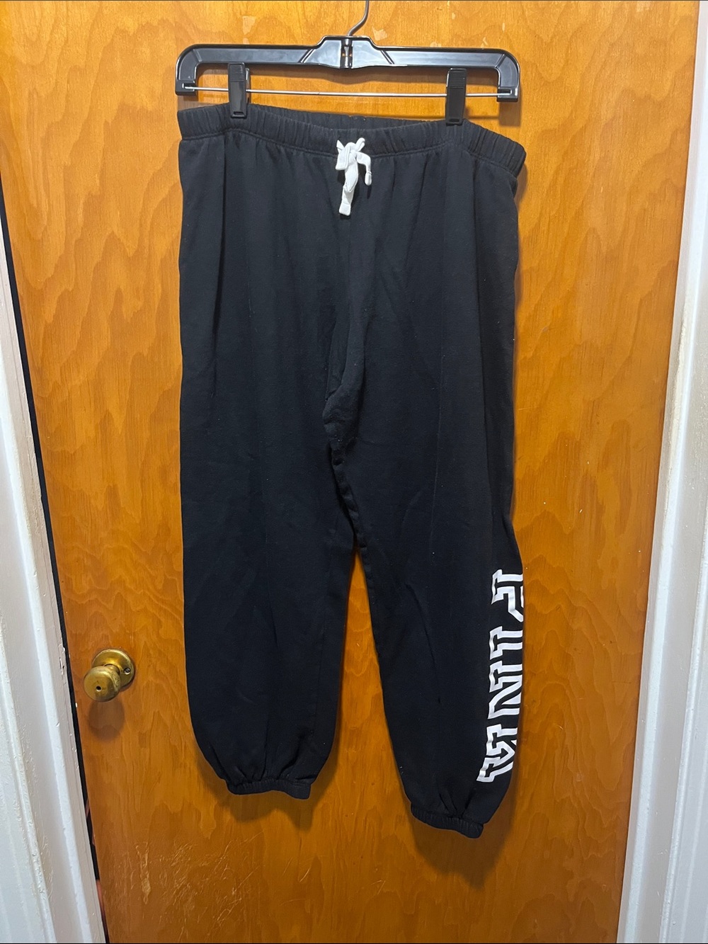 PINK Victoria's Secret Black Jogger Pants with White Drawstring & Side Logo